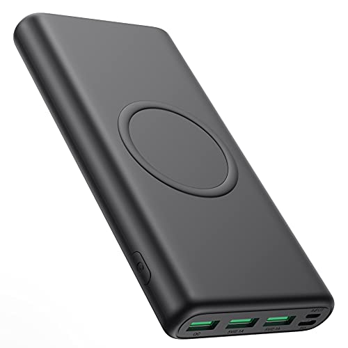 Wireless Power Bank 33800mAh, 5 Outputs 【PD 25W QC 4.0 Fast Charging + 15W Wireless Charging】 Portable Charger, Pxwaxpy External Battery Pack with 2 Inputs Compatible with iPhone, Samsung, Android etc