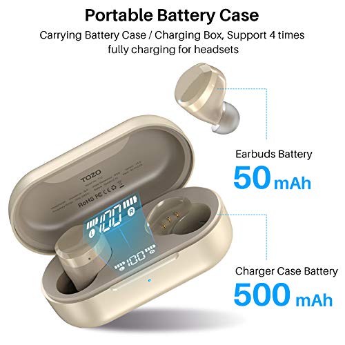 Wireless Earbuds Bluetooth Headphones Premium Fidelity Sound Quality Wireless Charging Case Digital LED Intelligence Display IPX8 Waterproof Earphones Built-in Mic Headset for Sport Black