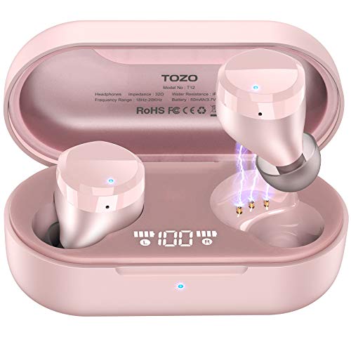 Wireless Earbuds Bluetooth Headphones Premium Fidelity Sound Quality Wireless Charging Case Digital LED Intelligence Display IPX8 Waterproof Earphones Built-in Mic Headset for Sport Black