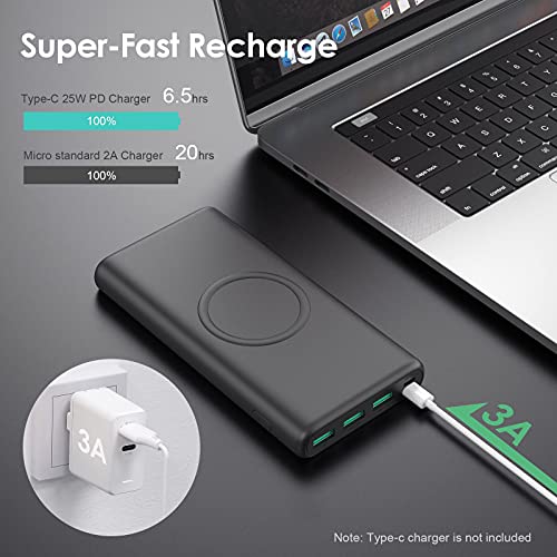 Wireless Power Bank 33800mAh, 5 Outputs 【PD 25W QC 4.0 Fast Charging + 15W Wireless Charging】 Portable Charger, Pxwaxpy External Battery Pack with 2 Inputs Compatible with iPhone, Samsung, Android etc