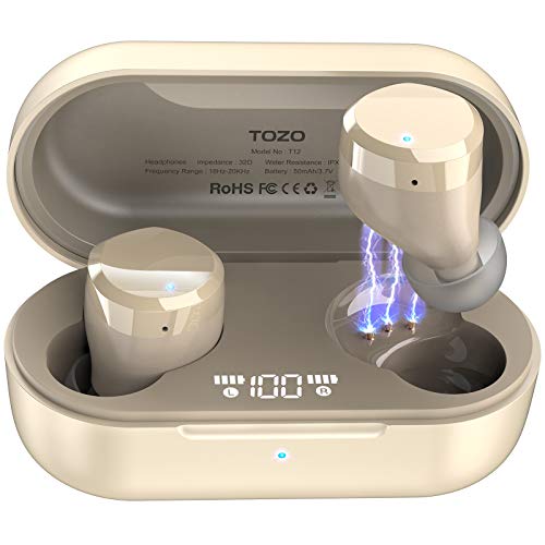 Wireless Earbuds Bluetooth Headphones Premium Fidelity Sound Quality Wireless Charging Case Digital LED Intelligence Display IPX8 Waterproof Earphones Built-in Mic Headset for Sport Black
