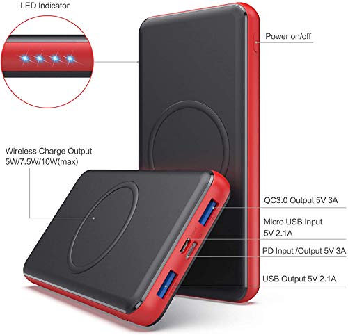 Wireless Power Bank 26800mAh - 10W Wireless Charging+18W PD Fast Charging Feob Portable Charger【2 Fast Charging Port + Simultaneous Charging 4 Devices】External Battery for iPhone Samsung and More