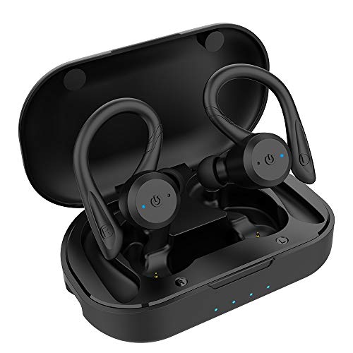 Bluetooth Headphones True Wireless Earbuds with Charging Case IPX7 Waterproof Premium HI-FI Stereo Sound Earphones Built-in Mic In-Ear Headsets Deep Bass for Sport Running Black
