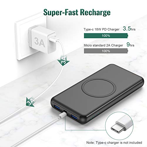 Wireless Power Bank 26800mAh - 10W Wireless Charging+18W PD Fast Charging Feob Portable Charger【2 Fast Charging Port + Simultaneous Charging 4 Devices】External Battery for iPhone Samsung and More