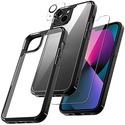 3 in 1 Defender Designed for iPhone 13 Case 6.1 Inch, with 2 Pack Tempered Glass Screen Protector + 2 Pack Camera Lens Protector