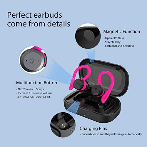 Bluetooth Headphones True Wireless Earbuds with Charging Case IPX7 Waterproof Premium HI-FI Stereo Sound Earphones Built-in Mic In-Ear Headsets Deep Bass for Sport Running Black