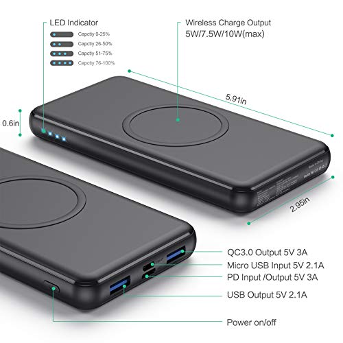 Wireless Power Bank 26800mAh - 10W Wireless Charging+18W PD Fast Charging Feob Portable Charger【2 Fast Charging Port + Simultaneous Charging 4 Devices】External Battery for iPhone Samsung and More