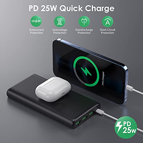 Wireless Power Bank 33800mAh, 5 Outputs 【PD 25W QC 4.0 Fast Charging + 15W Wireless Charging】 Portable Charger, Pxwaxpy External Battery Pack with 2 Inputs Compatible with iPhone, Samsung, Android etc