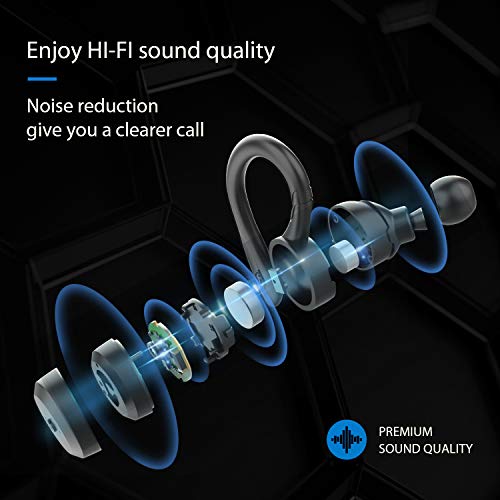 Bluetooth Headphones True Wireless Earbuds with Charging Case IPX7 Waterproof Premium HI-FI Stereo Sound Earphones Built-in Mic In-Ear Headsets Deep Bass for Sport Running Black