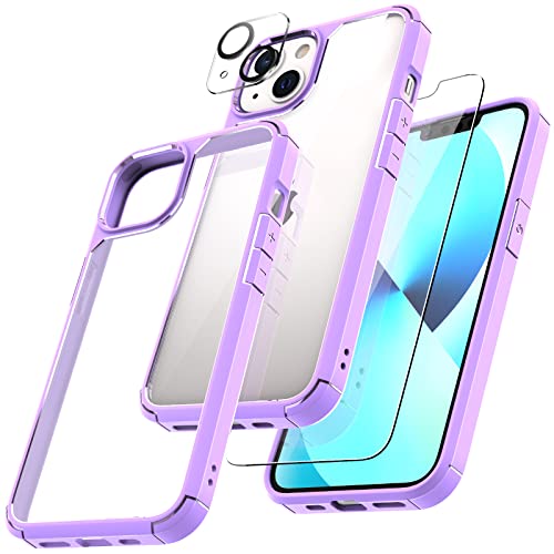 3 in 1 Defender Designed for iPhone 13 Case 6.1 Inch, with 2 Pack Tempered Glass Screen Protector + 2 Pack Camera Lens Protector