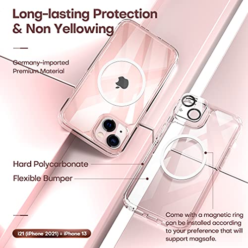 3 in 1 Defender Designed for iPhone 13 Case 6.1 Inch, with 2 Pack Tempered Glass Screen Protector + 2 Pack Camera Lens Protector