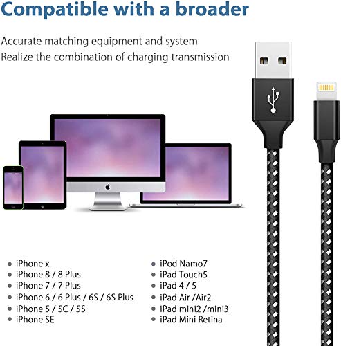 iPhone Charger Cable Lightning Cable 3Pack 3FT/1M Nylon Braided Fast Charging & Sync iPhone Charger Wire Compatible with iPhone XS/XR/X/8/8 Plus/7/6/6 plus/5/5S, iPad Pro/Air/mini and More