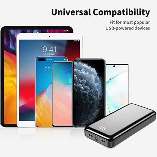 Power Bank 30000mAh Huge Capacity Portable Charger, External Battery with 2 USB Output & Input Ports USB-C Fast Charging Battery Pack for Smartphone Samsung Huawei and More