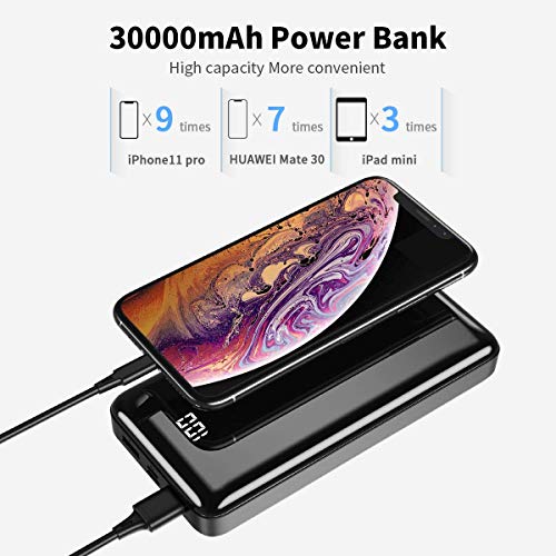 Power Bank 30000mAh Huge Capacity Portable Charger, External Battery with 2 USB Output & Input Ports USB-C Fast Charging Battery Pack for Smartphone Samsung Huawei and More