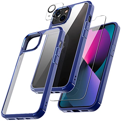 3 in 1 Defender Designed for iPhone 13 Case 6.1 Inch, with 2 Pack Tempered Glass Screen Protector + 2 Pack Camera Lens Protector