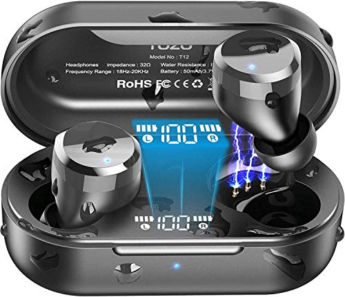 Wireless Earbuds Bluetooth Headphones Premium Fidelity Sound Quality Wireless Charging Case Digital LED Intelligence Display IPX8 Waterproof Earphones Built-in Mic Headset for Sport Black