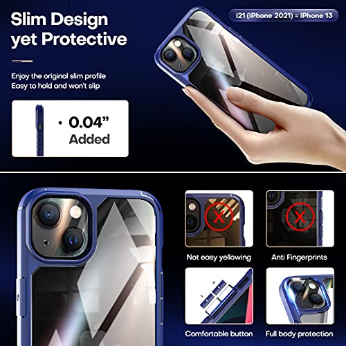3 in 1 Defender Designed for iPhone 13 Case 6.1 Inch, with 2 Pack Tempered Glass Screen Protector + 2 Pack Camera Lens Protector