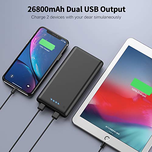 Power Bank, 【26800mAh Updated Version】 Portable Charger High Capacity External Battery Pack with Dual USB Output Quick Charging Portable Phone Charger for Smart Phones Tablets and More (Black)