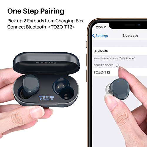 Wireless Earbuds Bluetooth Headphones Premium Fidelity Sound Quality Wireless Charging Case Digital LED Intelligence Display IPX8 Waterproof Earphones Built-in Mic Headset for Sport Black