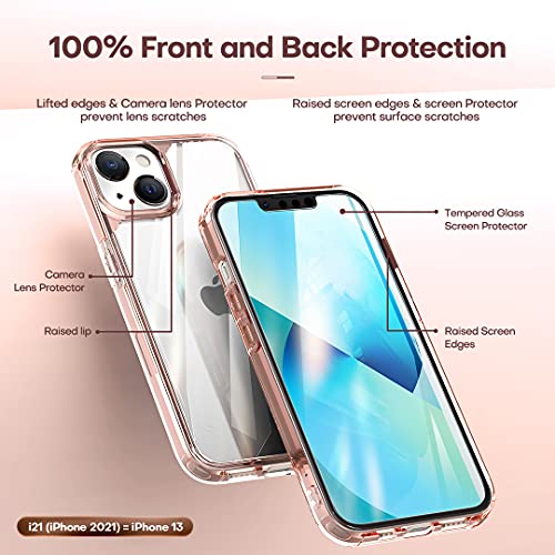 3 in 1 Defender Designed for iPhone 13 Case 6.1 Inch, with 2 Pack Tempered Glass Screen Protector + 2 Pack Camera Lens Protector