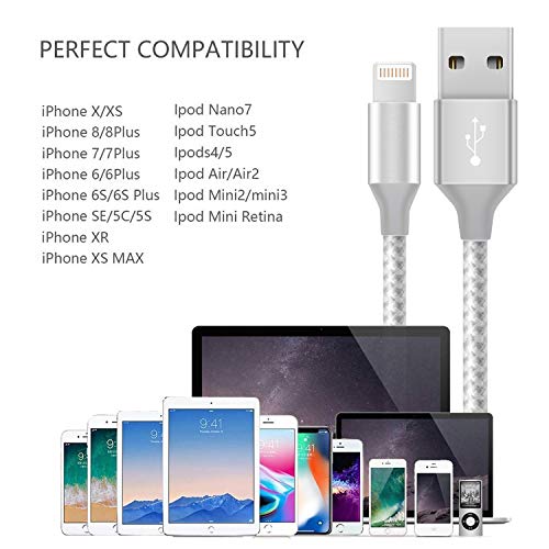 iPhone Charger Cable Lightning Cable 3Pack 3FT/1M Nylon Braided Fast Charging & Sync iPhone Charger Wire Compatible with iPhone XS/XR/X/8/8 Plus/7/6/6 plus/5/5S, iPad Pro/Air/mini and More