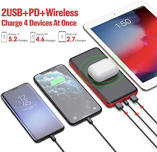 Wireless Power Bank 26800mAh - 10W Wireless Charging+18W PD Fast Charging Feob Portable Charger【2 Fast Charging Port + Simultaneous Charging 4 Devices】External Battery for iPhone Samsung and More