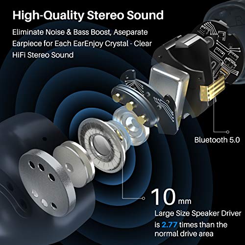 Wireless Earbuds Bluetooth Headphones Premium Fidelity Sound Quality Wireless Charging Case Digital LED Intelligence Display IPX8 Waterproof Earphones Built-in Mic Headset for Sport Black