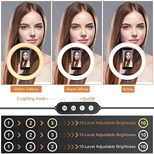 UPhitnis 10" Ring Light with Tripod Stand & Phone Holder, Selfie Ring Light with 63" Tripod Stand with 3 Light Modes & 10 Brightness Level for YouTube/Instagram/Video/Photography/Live Streaming…