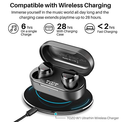 Wireless Earbuds Bluetooth Headphones Premium Fidelity Sound Quality Wireless Charging Case Digital LED Intelligence Display IPX8 Waterproof Earphones Built-in Mic Headset for Sport Black