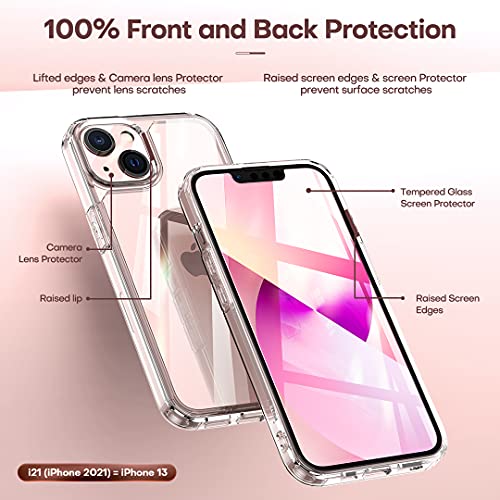 3 in 1 Defender Designed for iPhone 13 Case 6.1 Inch, with 2 Pack Tempered Glass Screen Protector + 2 Pack Camera Lens Protector