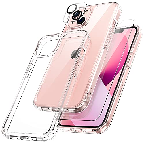 3 in 1 Defender Designed for iPhone 13 Case 6.1 Inch, with 2 Pack Tempered Glass Screen Protector + 2 Pack Camera Lens Protector