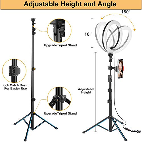 UPhitnis 10" Ring Light with Tripod Stand & Phone Holder, Selfie Ring Light with 63" Tripod Stand with 3 Light Modes & 10 Brightness Level for YouTube/Instagram/Video/Photography/Live Streaming…