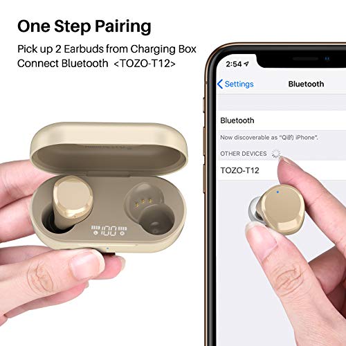 Wireless Earbuds Bluetooth Headphones Premium Fidelity Sound Quality Wireless Charging Case Digital LED Intelligence Display IPX8 Waterproof Earphones Built-in Mic Headset for Sport Black