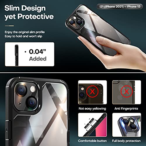 3 in 1 Defender Designed for iPhone 13 Case 6.1 Inch, with 2 Pack Tempered Glass Screen Protector + 2 Pack Camera Lens Protector