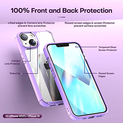3 in 1 Defender Designed for iPhone 13 Case 6.1 Inch, with 2 Pack Tempered Glass Screen Protector + 2 Pack Camera Lens Protector
