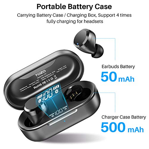 Wireless Earbuds Bluetooth Headphones Premium Fidelity Sound Quality Wireless Charging Case Digital LED Intelligence Display IPX8 Waterproof Earphones Built-in Mic Headset for Sport Black