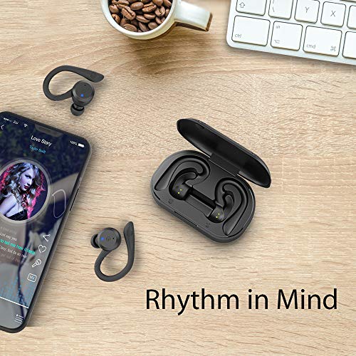 Bluetooth Headphones True Wireless Earbuds with Charging Case IPX7 Waterproof Premium HI-FI Stereo Sound Earphones Built-in Mic In-Ear Headsets Deep Bass for Sport Running Black