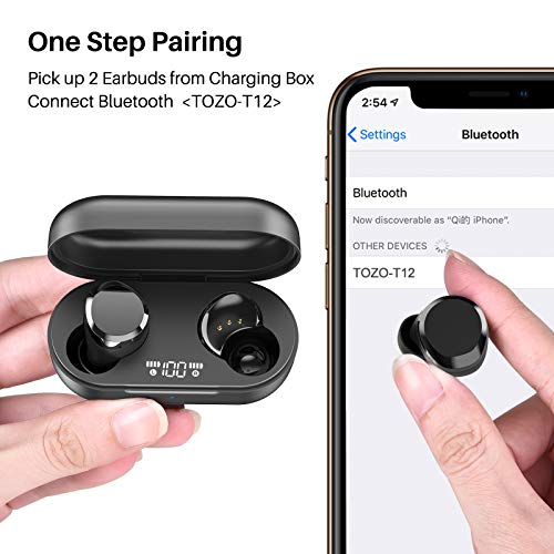 Wireless Earbuds Bluetooth Headphones Premium Fidelity Sound Quality Wireless Charging Case Digital LED Intelligence Display IPX8 Waterproof Earphones Built-in Mic Headset for Sport Black