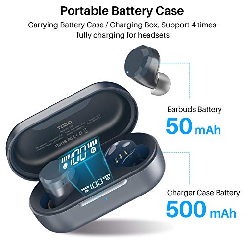 Wireless Earbuds Bluetooth Headphones Premium Fidelity Sound Quality Wireless Charging Case Digital LED Intelligence Display IPX8 Waterproof Earphones Built-in Mic Headset for Sport Black