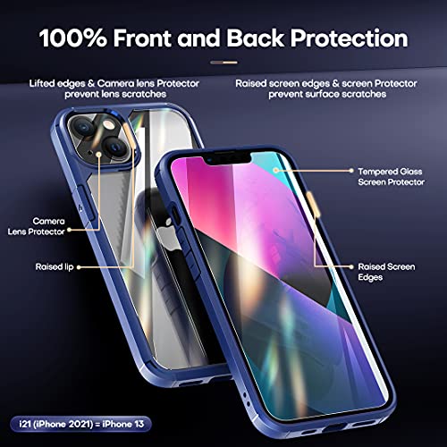 3 in 1 Defender Designed for iPhone 13 Case 6.1 Inch, with 2 Pack Tempered Glass Screen Protector + 2 Pack Camera Lens Protector