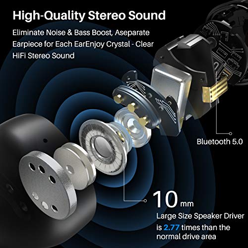 Wireless Earbuds Bluetooth Headphones Premium Fidelity Sound Quality Wireless Charging Case Digital LED Intelligence Display IPX8 Waterproof Earphones Built-in Mic Headset for Sport Black