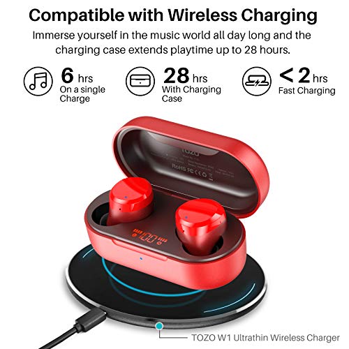 Wireless Earbuds Bluetooth Headphones Premium Fidelity Sound Quality Wireless Charging Case Digital LED Intelligence Display IPX8 Waterproof Earphones Built-in Mic Headset for Sport Black