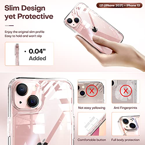 3 in 1 Defender Designed for iPhone 13 Case 6.1 Inch, with 2 Pack Tempered Glass Screen Protector + 2 Pack Camera Lens Protector