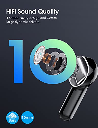 Bluetooth Headphones, Wireless Earbuds Bluetooth 5.1, Powerful Bass, 40 Hours Playtime with Charging Case, IPX7 Waterproof, Earphones Suitable for Work, Games and Sports (Black)