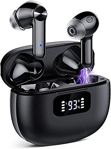 Bluetooth Headphones, Wireless Earbuds Bluetooth 5.1, Powerful Bass, 40 Hours Playtime with Charging Case, IPX7 Waterproof, Earphones Suitable for Work, Games and Sports (Black)