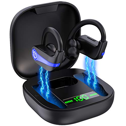Wireless Headphones, lecover Wireless Earbuds Bluetooth 5.1 Headphones Sport Earhooks Wireless Earphones In Ear Noise Cancelling with Mic Deep Bass, IP7 Waterproof 40H Playtime Headset for Running Gym