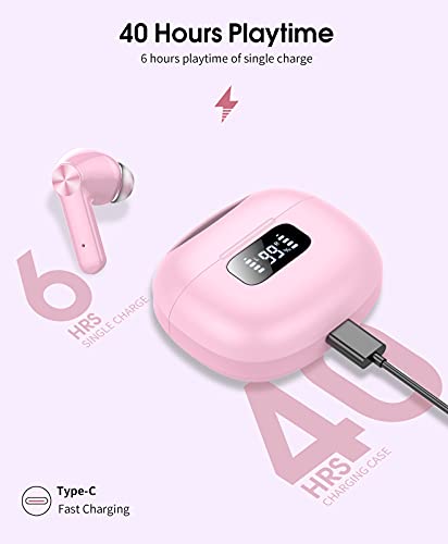 Bluetooth Headphones, Wireless Earbuds Bluetooth 5.1, Powerful Bass, 40 Hours Playtime with Charging Case, IPX7 Waterproof, Earphones Suitable for Work, Games and Sports (Black)