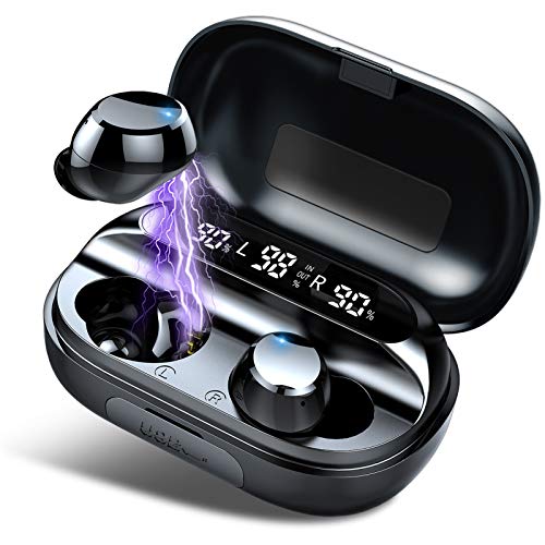 Wireless Headphones, Bluetooth Headphones with Microphone, IPX7 Waterproof, HI-FI Stereo earphones, 150H Playtime TWS Apple AirPods with Charging Case, LED Display for Work/Sports/Game